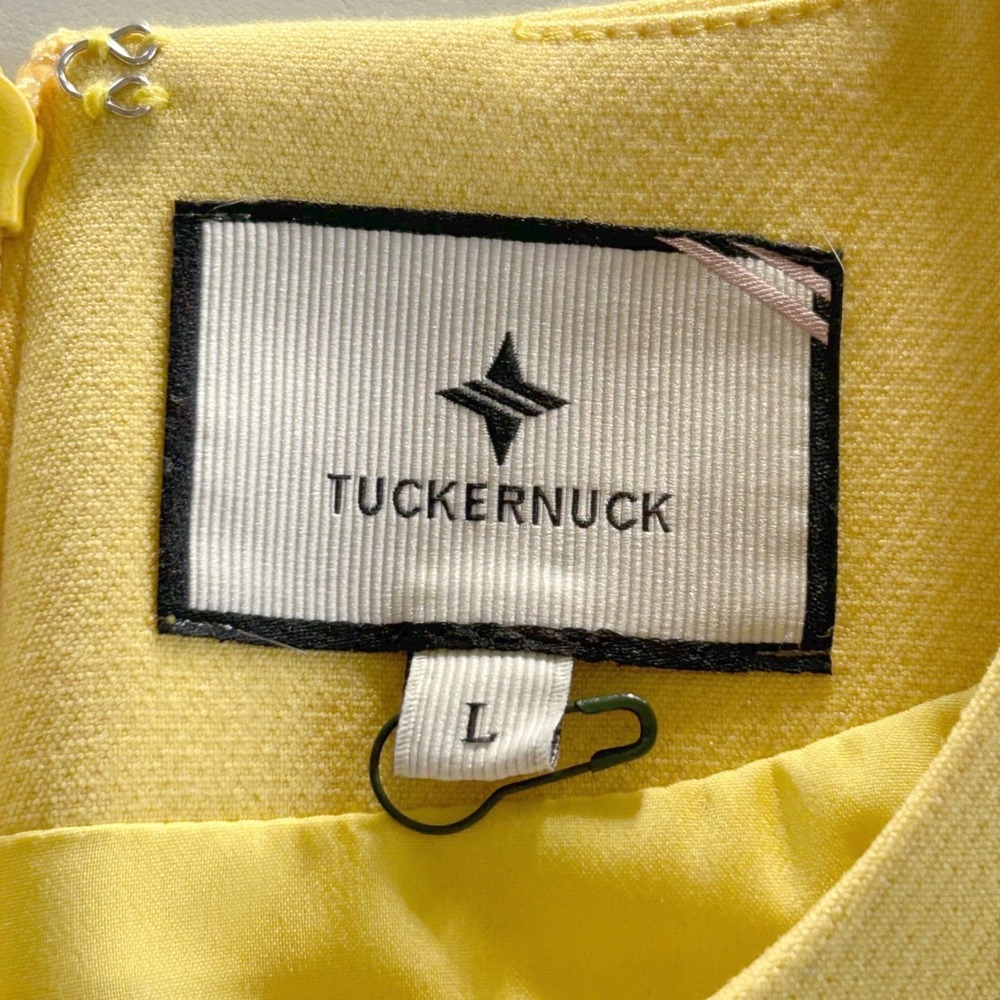 Womens Tuckernuck Canary‎ Mod Camelot Shift Dress L Aspen Yellow Lattice Trim  L - Picture 2 of 11